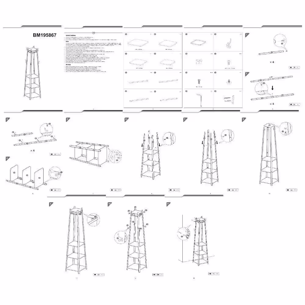 Benjara Brown and Black Metal Framed Ladder Style Coat Rack with Three Wooden Shelves
