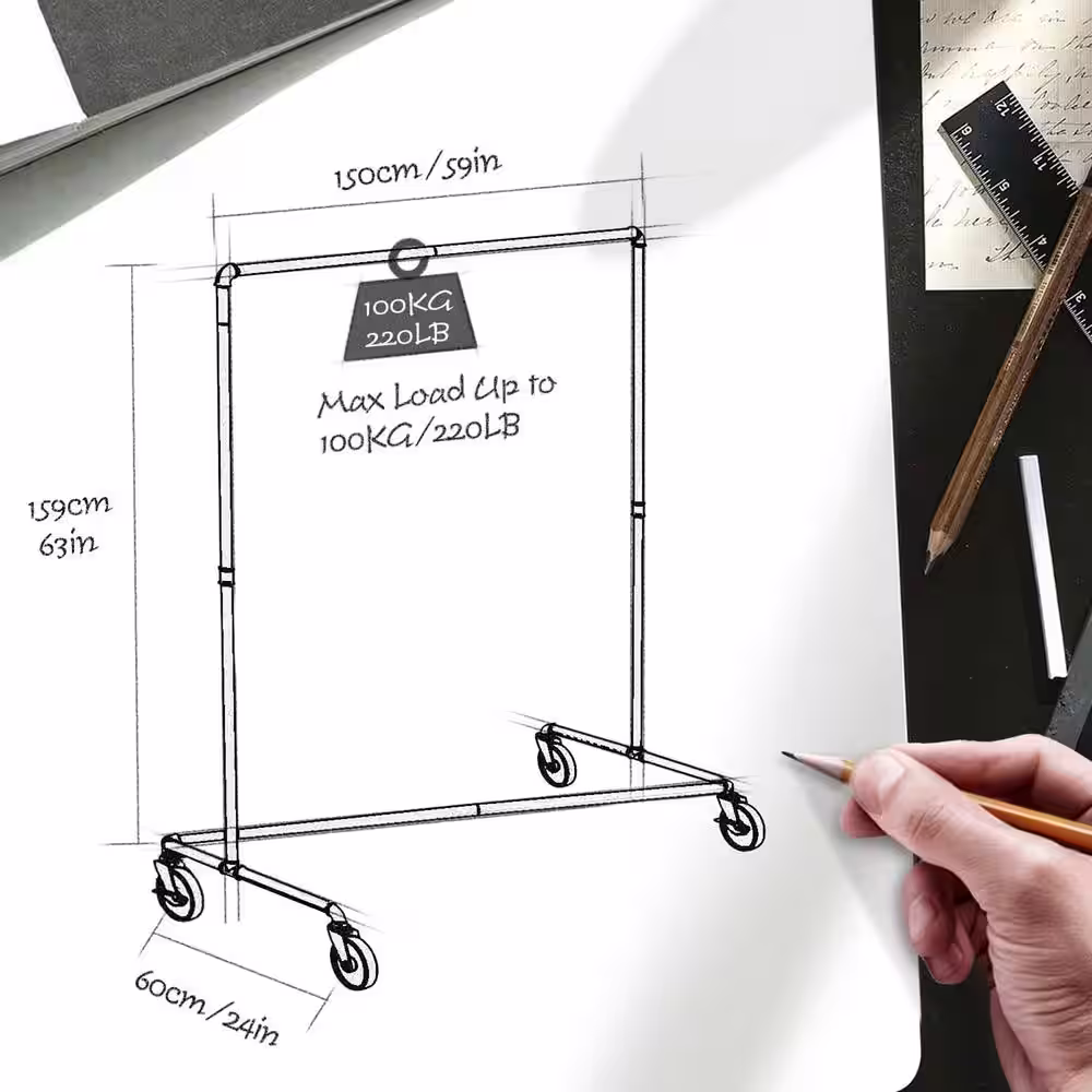 None Black Metal Garment Clothes Rack 59 in. W x 63 in. H