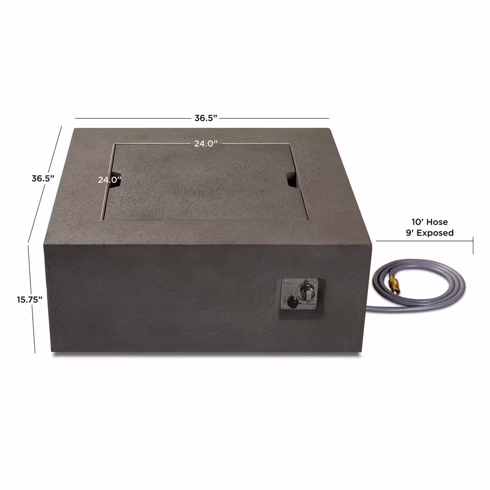 Real Flame Baltic 37 in. W x 16 in. H Square MGO Natural Gas Fire Table in Glacier Grey with Burner Lid and Protective Cover