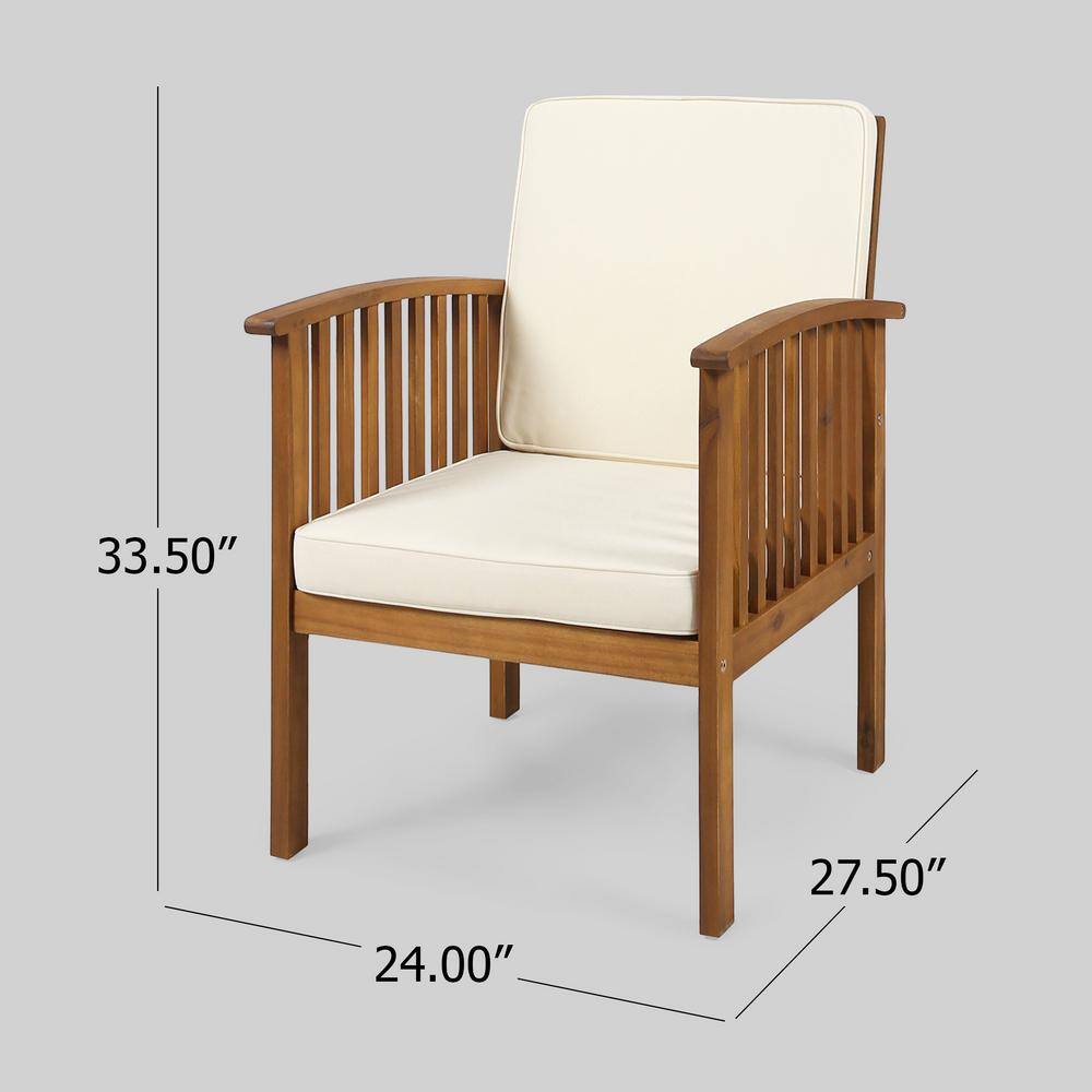 Noble House Carolina Teak Brown 5-Piece Wood Patio Conversation Seating Set with Cream Cushions