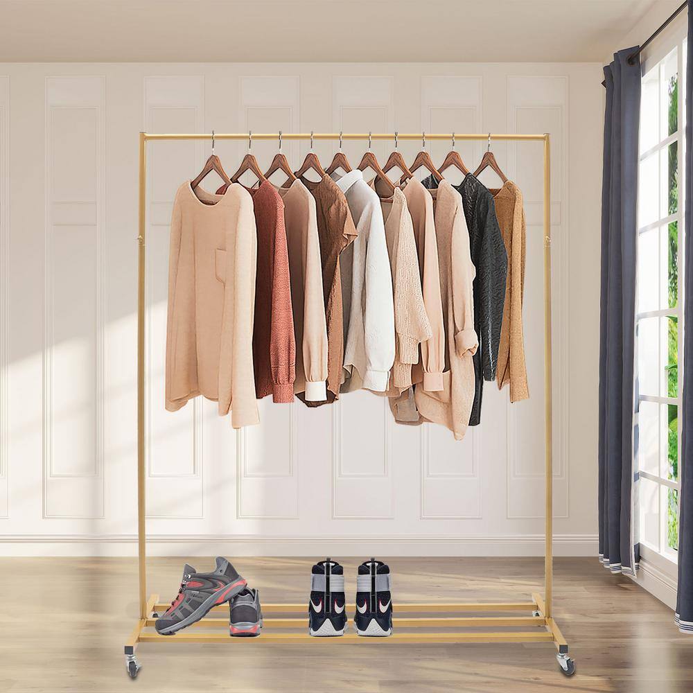 None Freestanding Gold Metal Rolling Clothes Rack & Garment Rack 49 in. W x 63 in. H