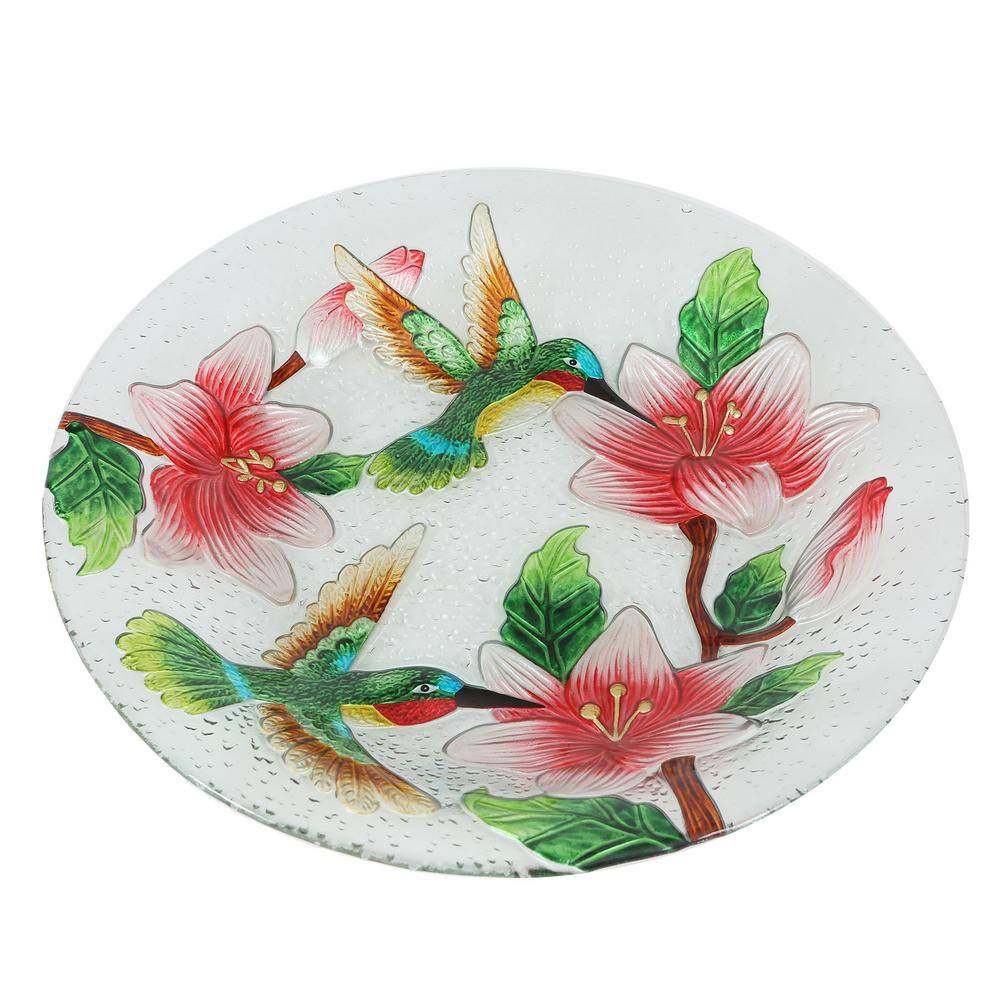 LuxenHome Hummingbird Bird Glass Bath with Metal Stand