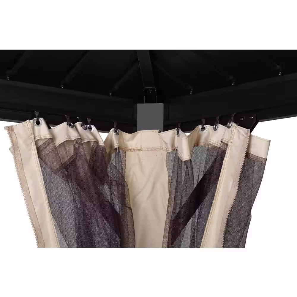 OVASTLKUY 10 ft. x 12 ft. Black Galvanized Iron Double Hardtop Gazebo with 4 Sidewalls