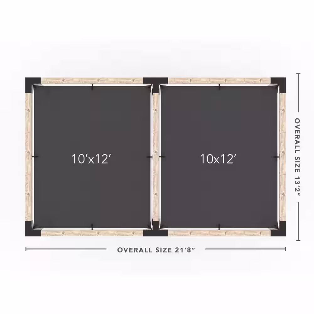 TOJA GRID 12 ft. x 20 ft. Double Pergola Kit with 2 Graphite Shade Sails, for 6x6 Wood