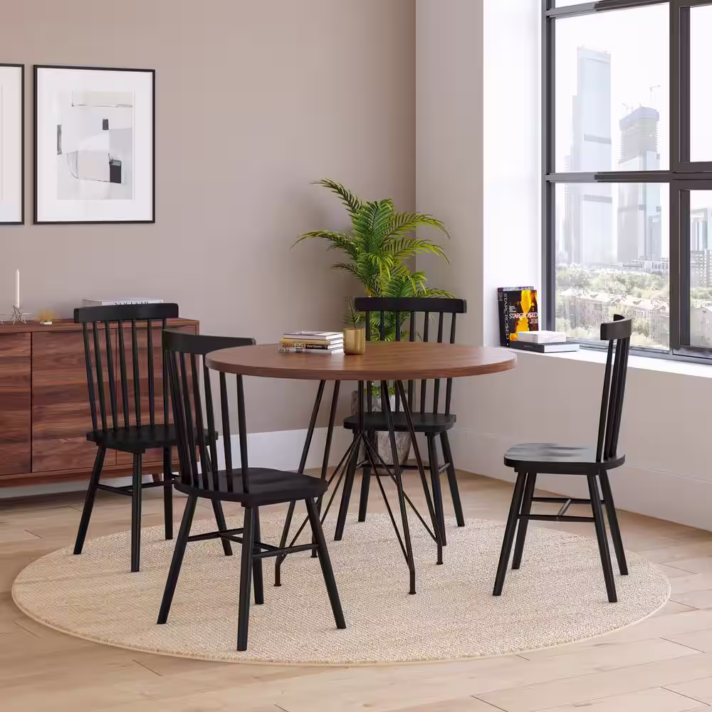 None Black Wood Dining Chair