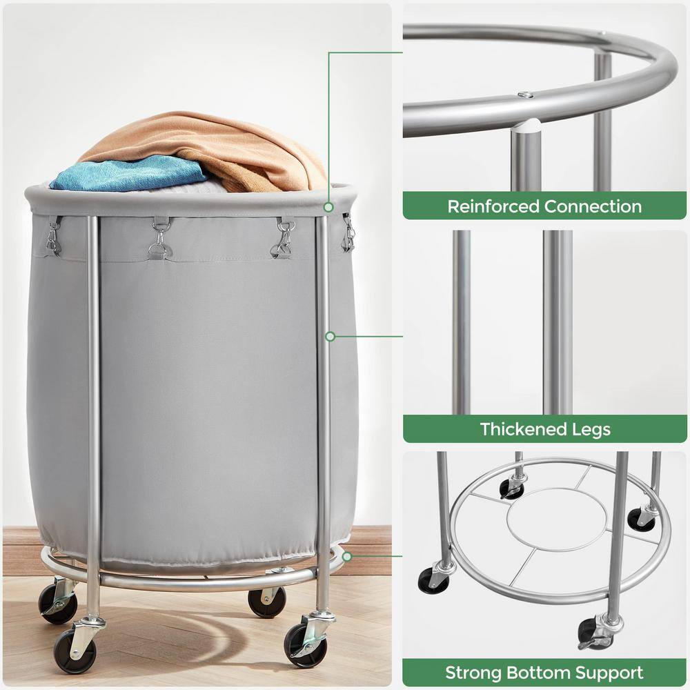 None 23.6 in. W x 23.6 in. D x 31.9 in. H Fabric Laundry Basket Hamper with Wheels Gray