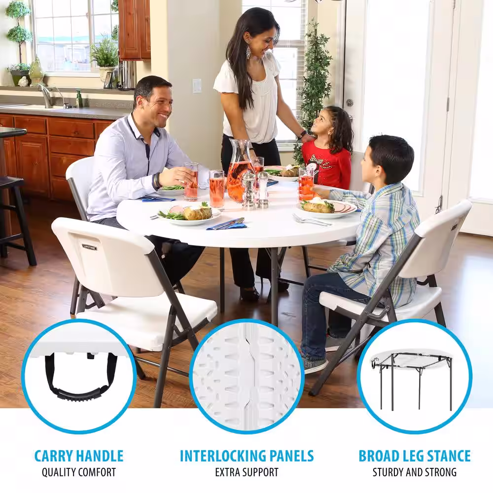 Lifetime 48 in. White Plastic Fold-in-Half Folding Card Table