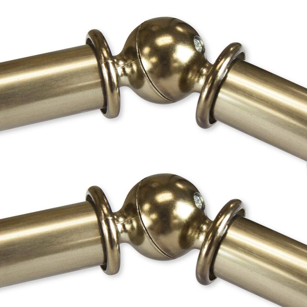 EMOH Johona 20-36 in. sides, 38-72 in. center Adjustable Bay Window Double Curtain Rod 13/16 in. in Antique Brass with Finial