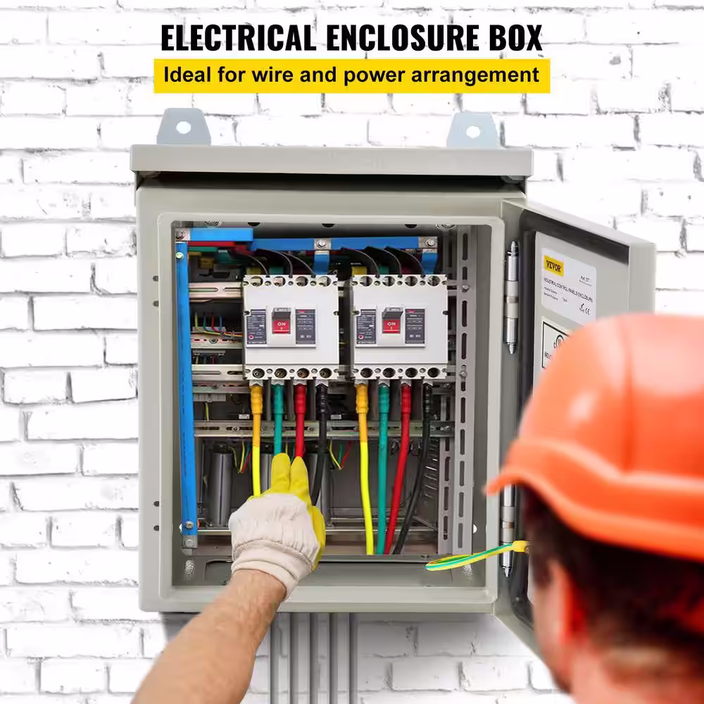 VEVOR Electrical Enclosure Box 12 x 10 x 8 in. NEMA 4X IP65 Junction Box Carbon Steel Hinged with Rain Hood for Outdoor Indoor