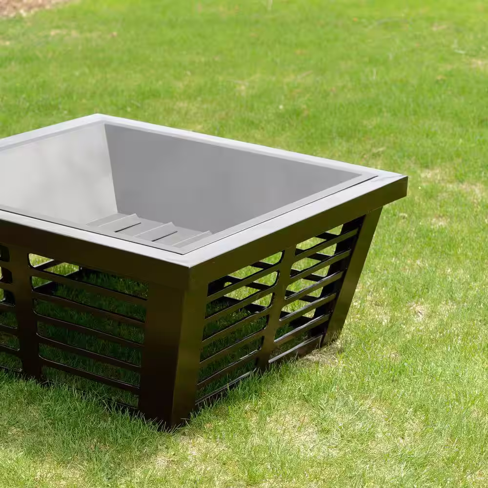 Pleasant Hearth Hudson 34 in. x 23 in. Square Steel Wood Fire Pit in Wenge with Cover