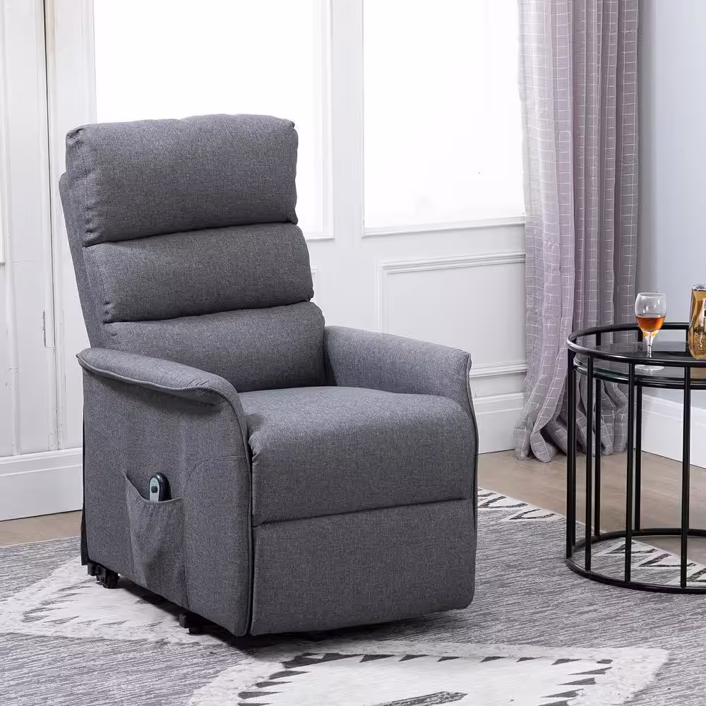 None Grey Polyester Power Lift Assist Recliner Chair