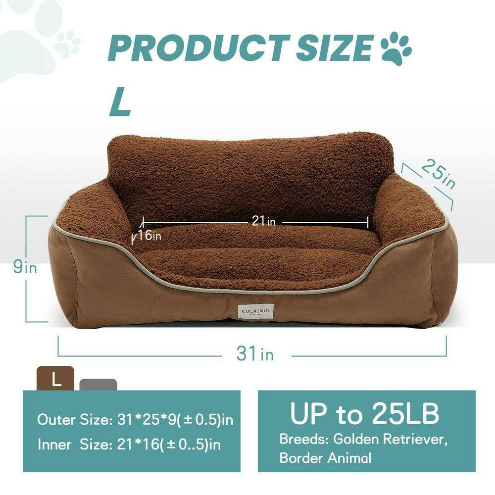 None Washable Large Brown Dog Bed With Bloster