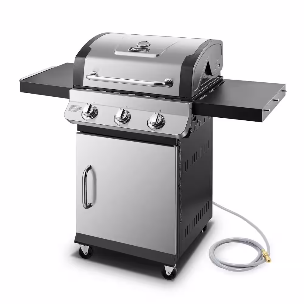 Dyna-Glo Premier 3-Burner Natural Gas Grill in Stainless Steel with Folding Side Tables