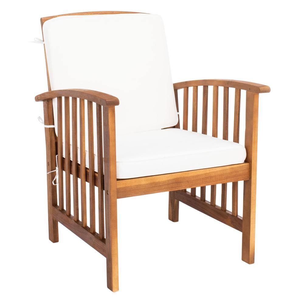 SAFAVIEH Rocklin Teak Brown 4-Piece Wood Patio Conversation Set with Beige Cushions