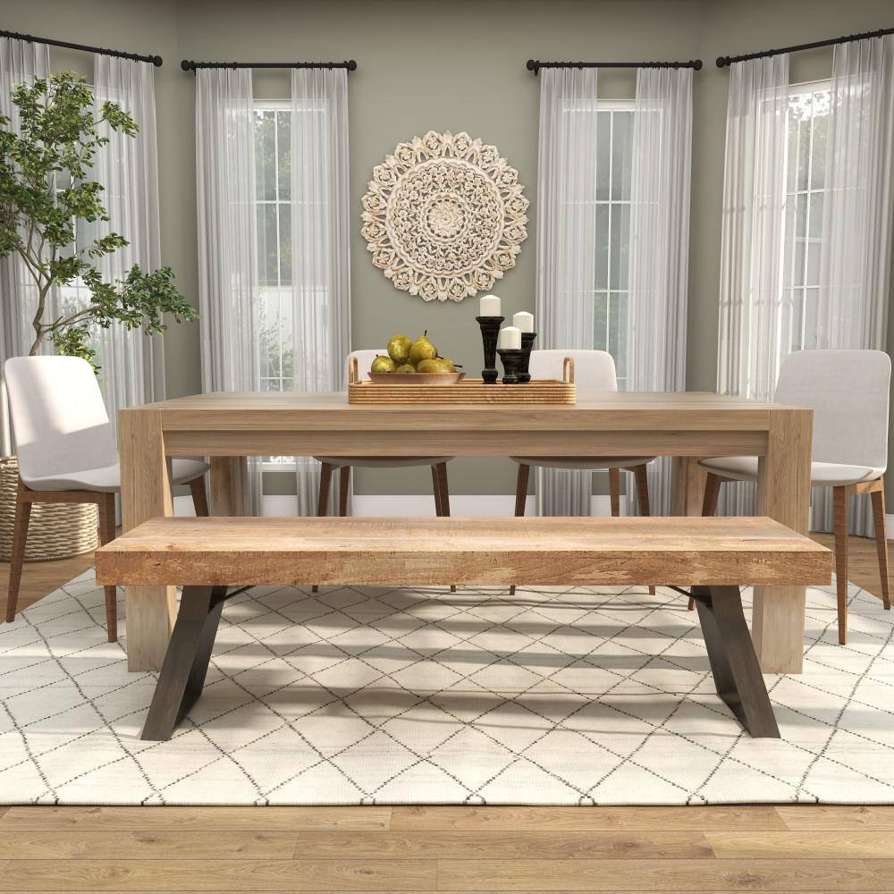 Litton Lane Light Brown Bench 18 in. X 63 in. X 16 in.