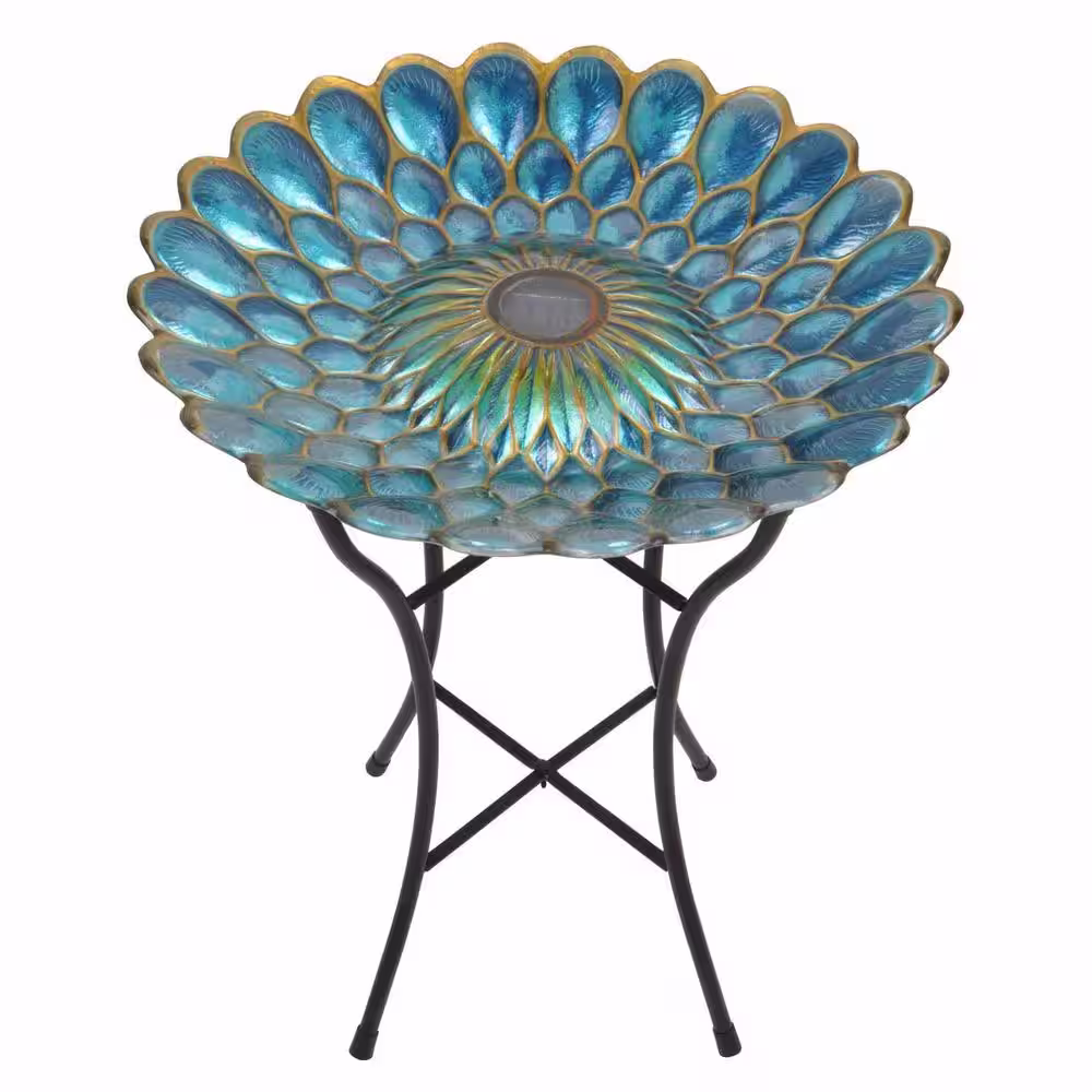 Teamson Home 18 in. Glass Outdoor Fusion Solar Birdbath