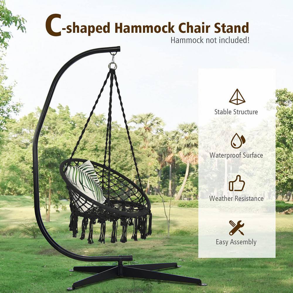 Alpulon 7 ft. Metal Frame C Shape Hanging Hammock Stand in Black