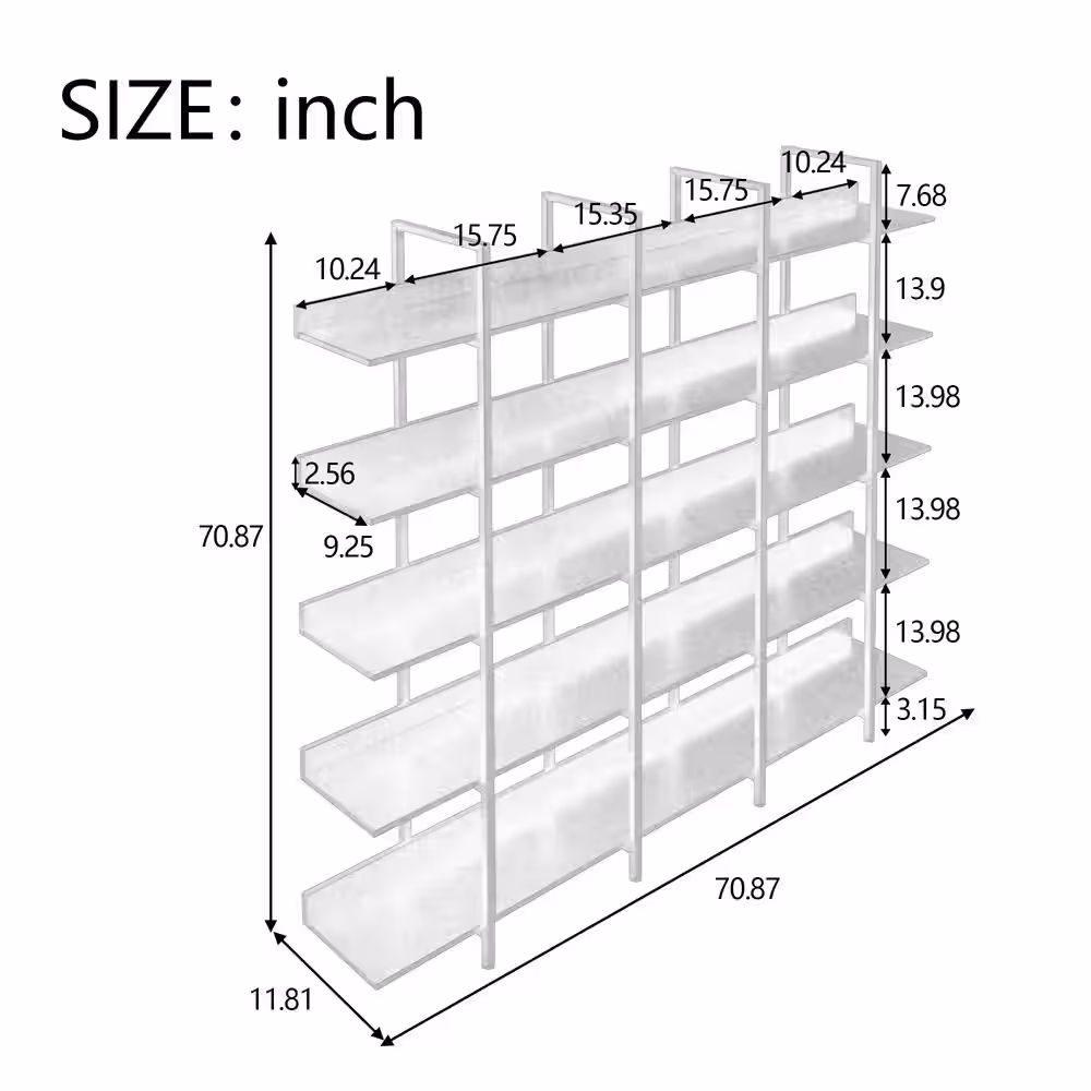 Siavonce 11.81 in. W x 70.87 in. H x 70.87 in. D Brown 5 Tier Metal Frame Bookcase Home Office Open MDF Board Bookshelf