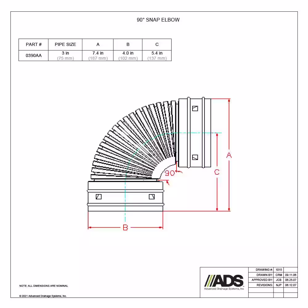 Advanced Drainage Systems 3 in. Singlewall 90 Degree Elbow