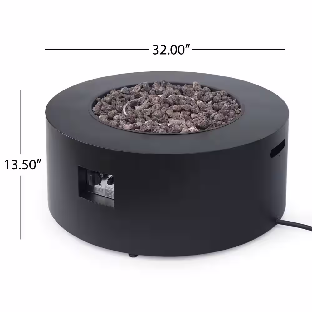 Noble House Wellington 15.25 in. x 19.75 in. Round Concrete Propane Fire Pit in Dark Grey with Tank Holder