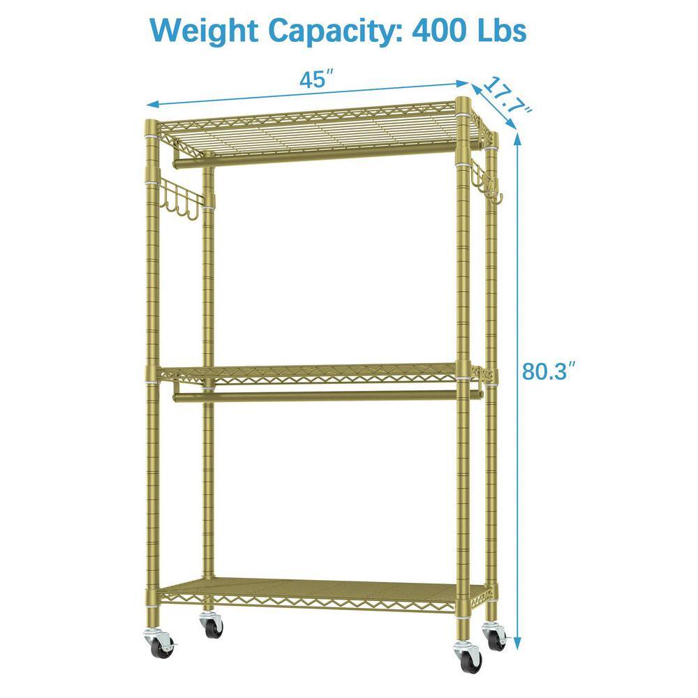 None Gold Metal Garment Clothes Rack with Wheels 45 in. W x 80 in. H