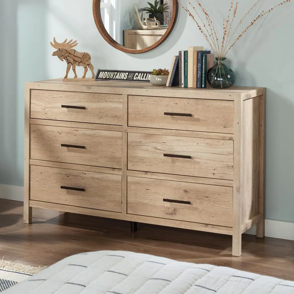 SAUDER Pacific View 6-Drawer Prime Oak Dresser 34.567 in. x 55.827 in. x 17.48 in.