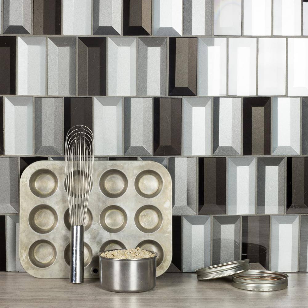 ABOLOS Illusion Metallic Bronze& Silver Brick 12 in. x 12 in. Glass Mosaic Decorative Wall Tile (10 Sq. Ft./Sheet)