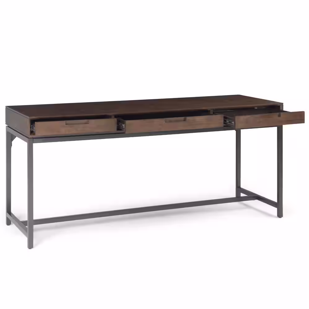 Simpli Home Banting Solid Hardwood Industrial 72 in. Wide Desk in Walnut Brown