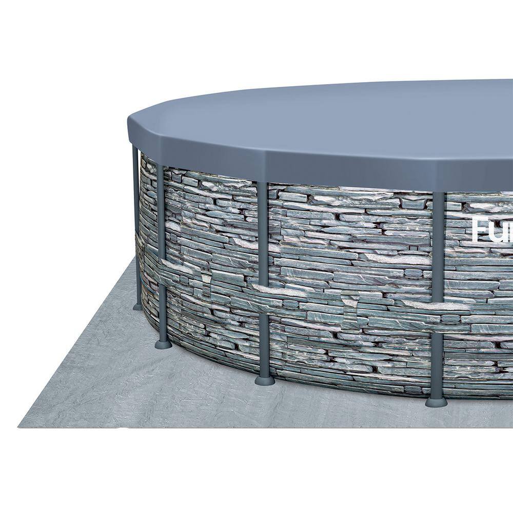 None 16 ft. Round 48 in. Deep Metal Frame Above Ground Pool, Stone Slate