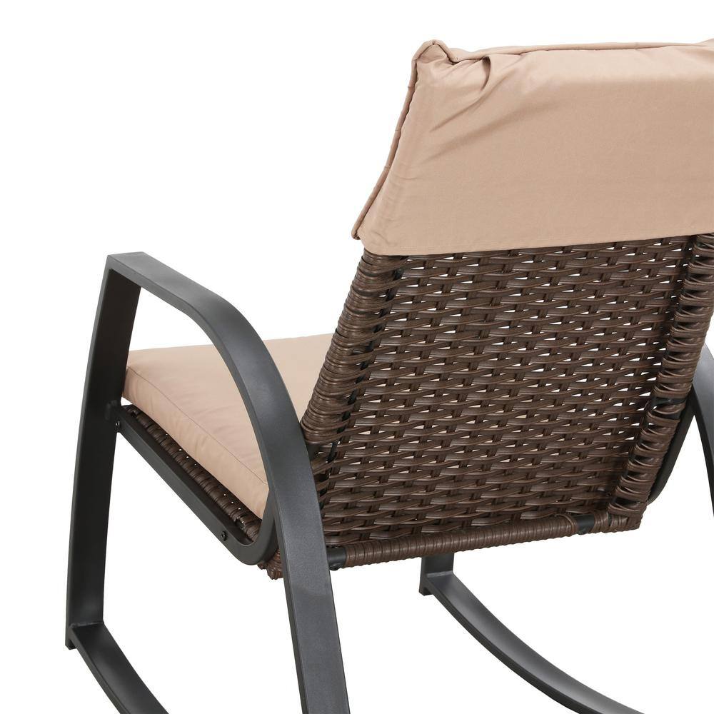 TOP HOME SPACE 3-Piece Wicker Rocker Outdoor Bistro Set Patio Conversation Set with Khaki Cushions