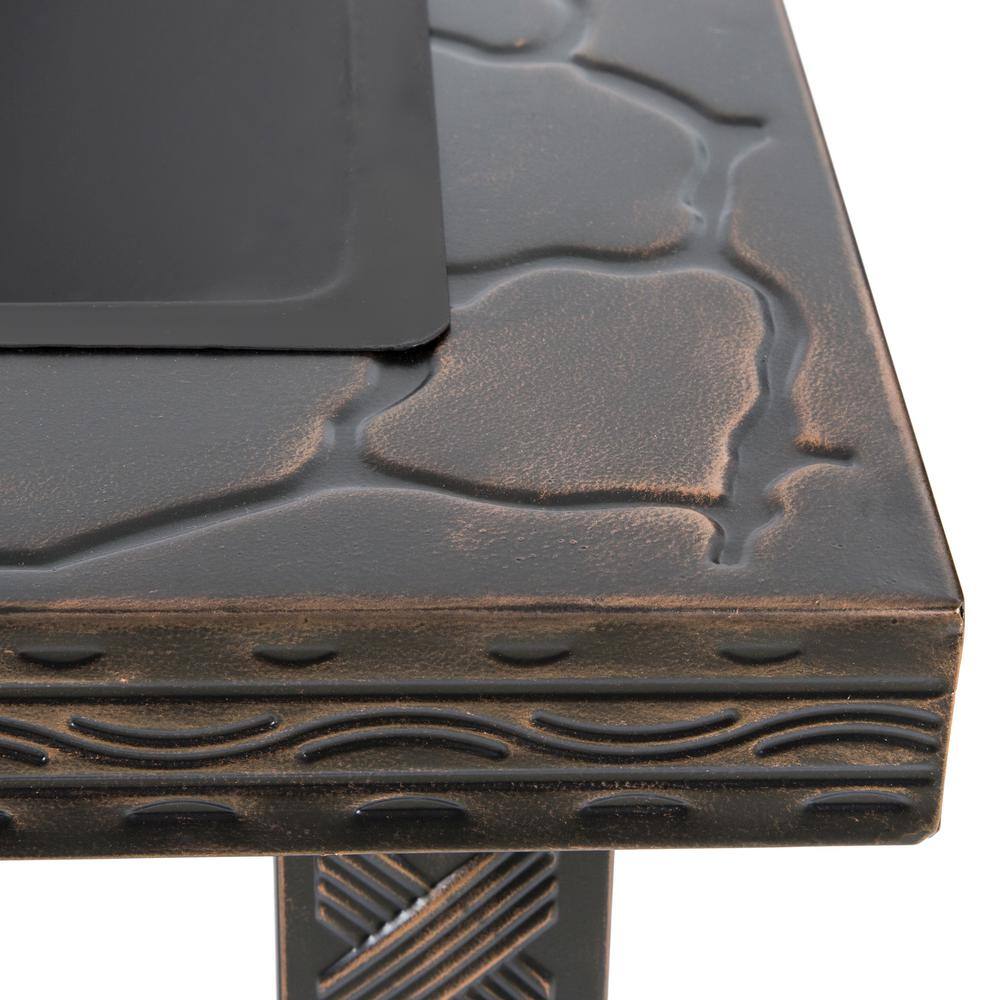 Pure Garden 26 in. Steel Square Woven Fire Pit with Cover