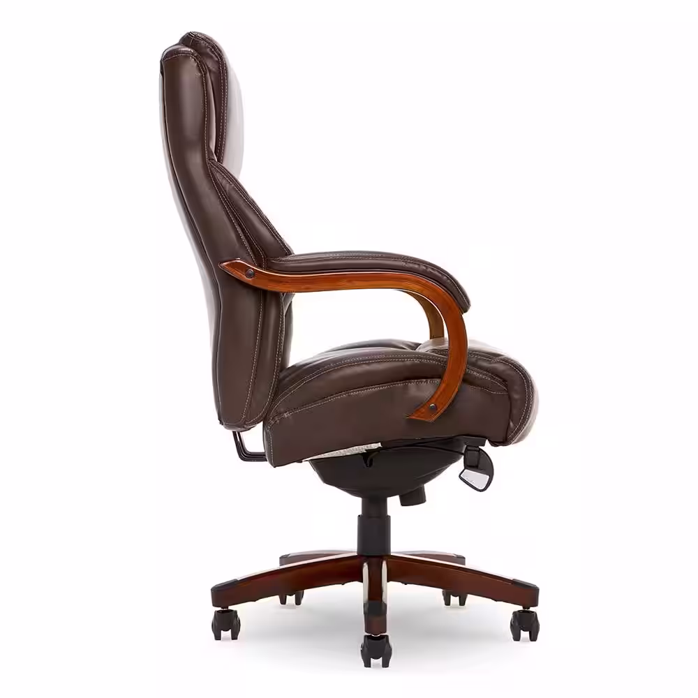 None Brown Leather Executive Office Chair with Arms and Lumbar Support