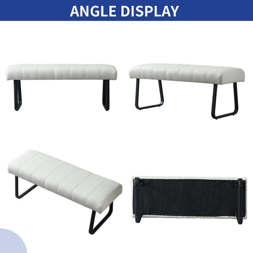GOJANE Modern White Dining Bench Backless with Metal Legs 47.2 in. (White)