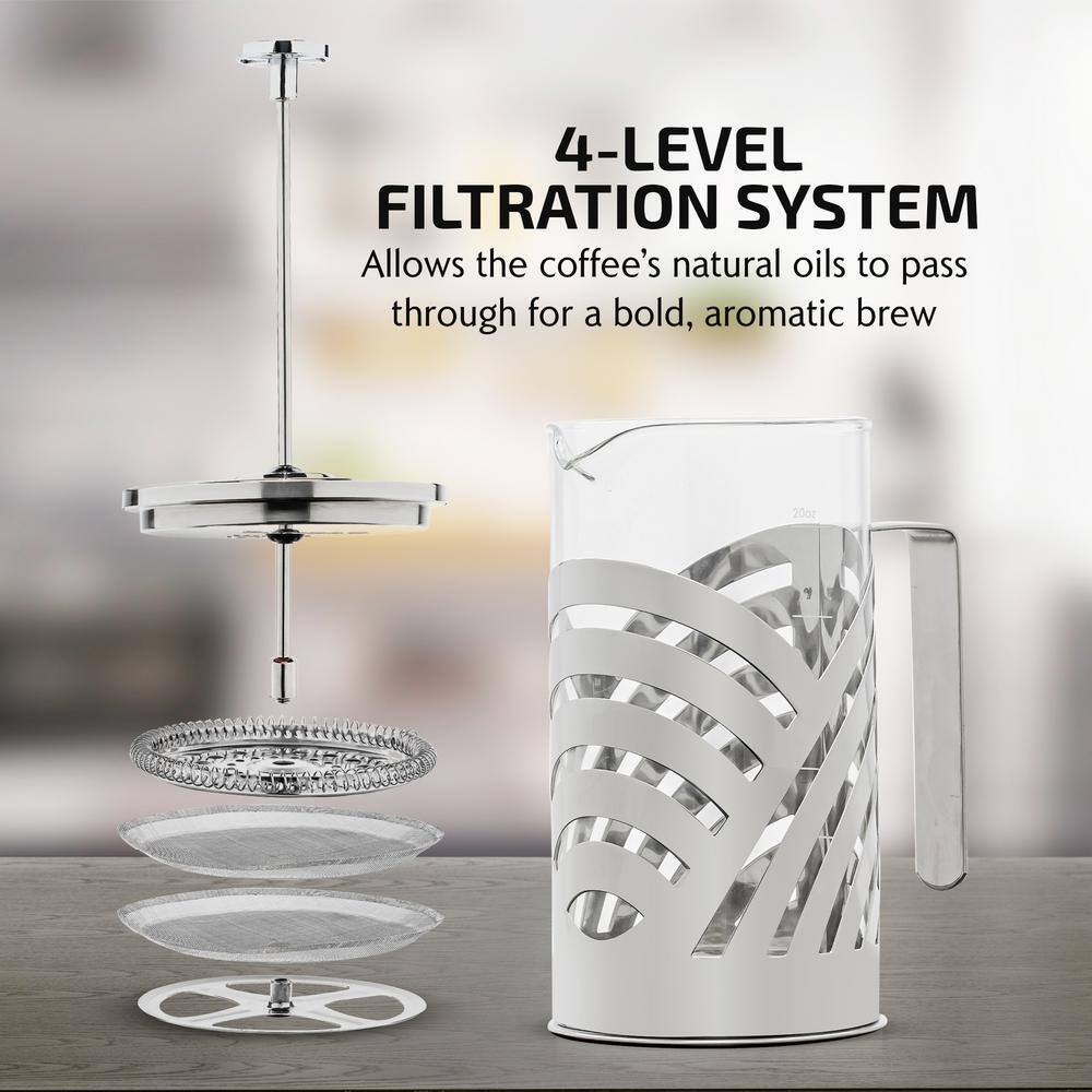 OVENTE 6-Cup Nickel Brushed French Press Cafetire Coffee and Tea Maker with High-Grade Stainless Steel, Free Measuring Scoop