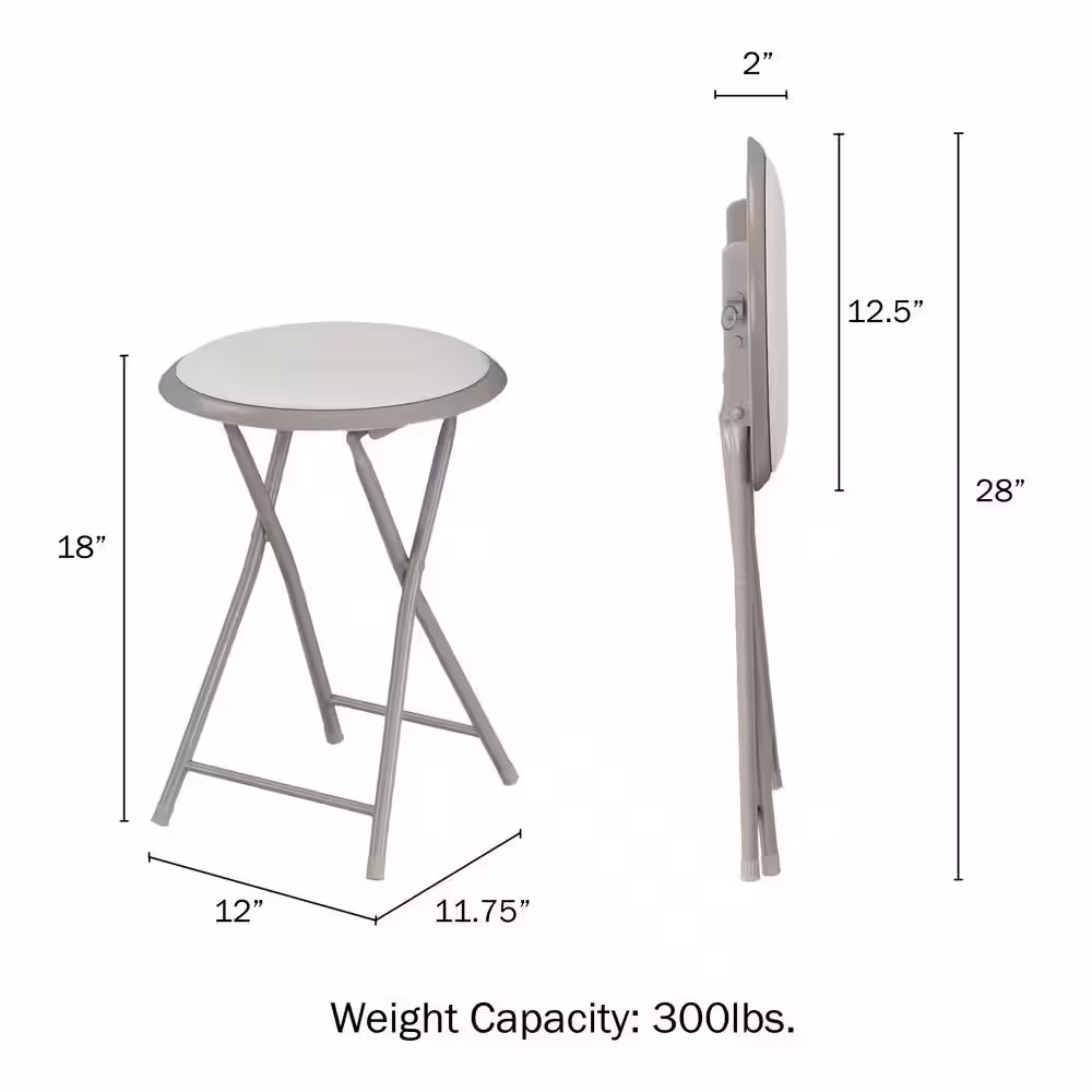 Lavish Home White Steel Padded Seats Folding Bar Stools Set of 2