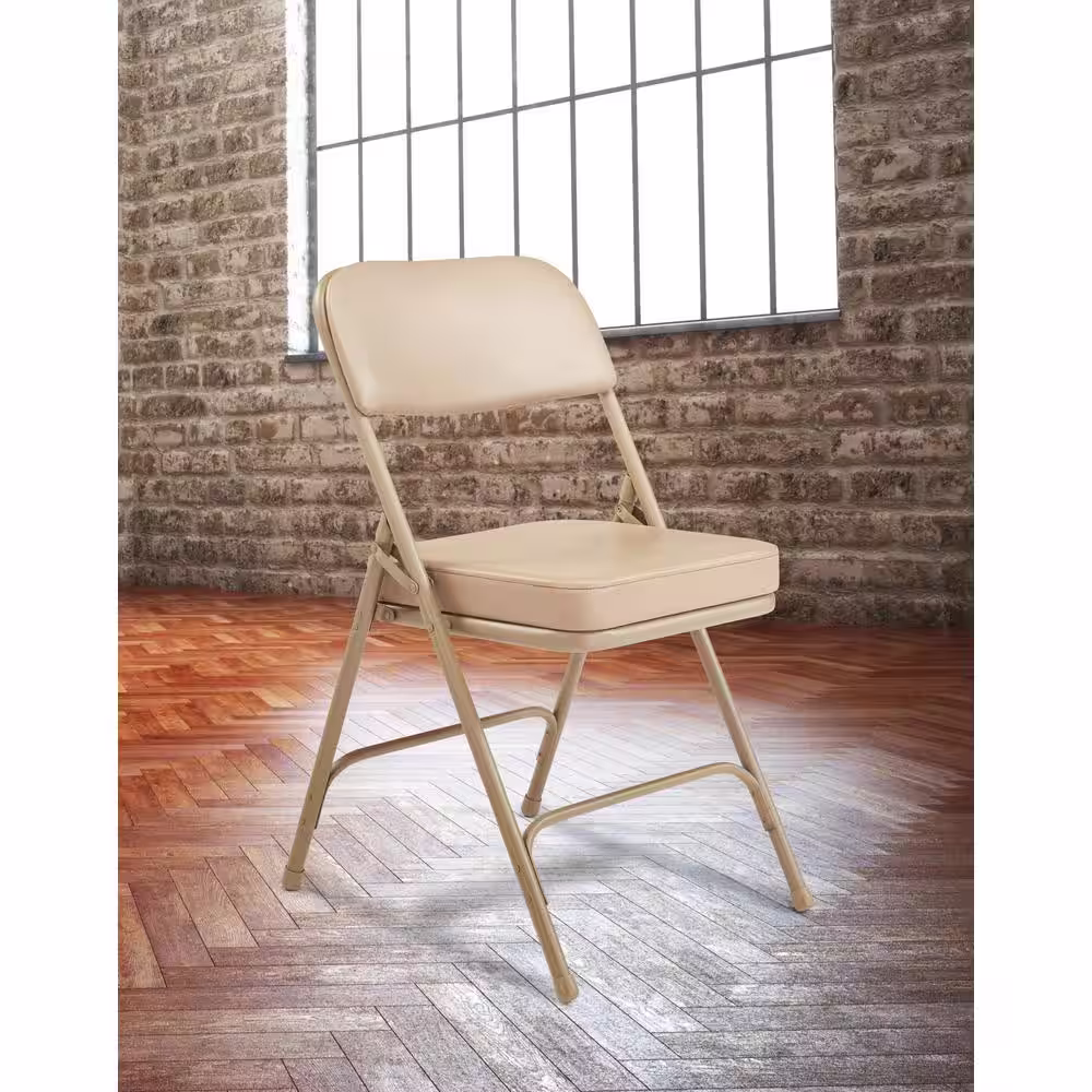 National Public Seating 3200 Series Premium 2 in. Vinyl Upholstered Double Hinge Folding Chair, Beige (Pack of 2)