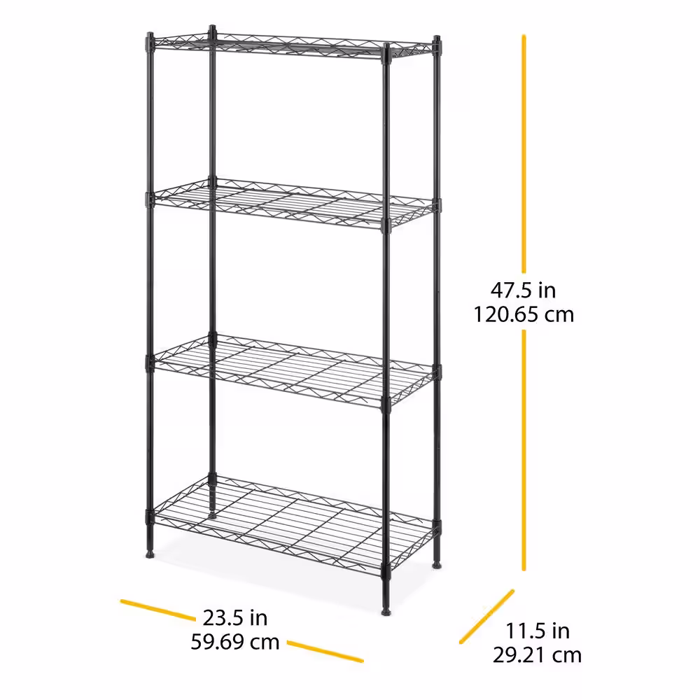 Whitmor Black 4-Tier Supreme Storage Shelving (23 in. W x 47 in. H x 11 in. D)