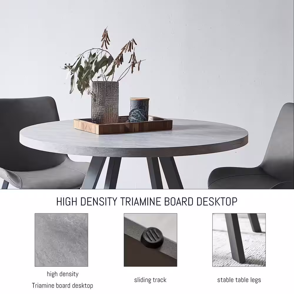 None 5-Piece Gray Round Dining Table Set Modern MDF Dining Table and 4 Grey Dining Chairs