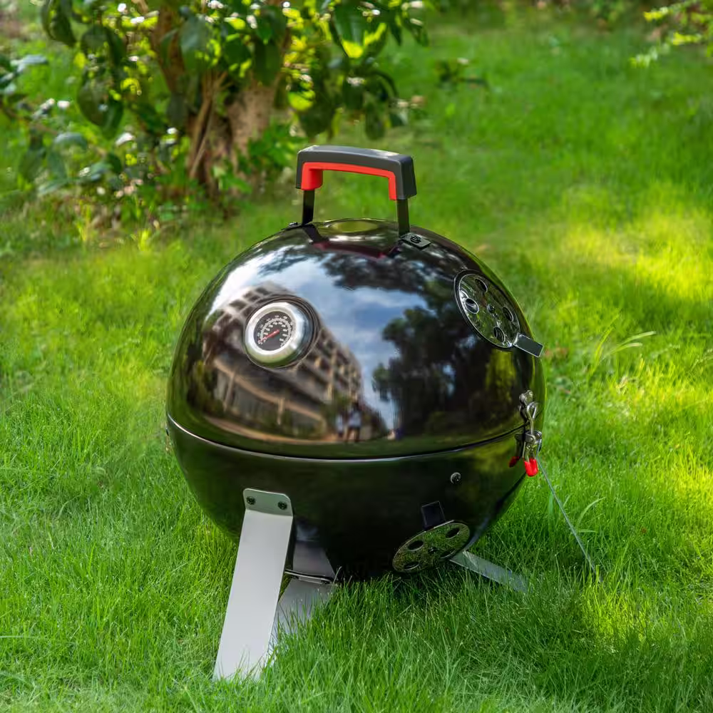 None 18 in. Charcoal Smoker in Black with Thermometer and Meat Probe