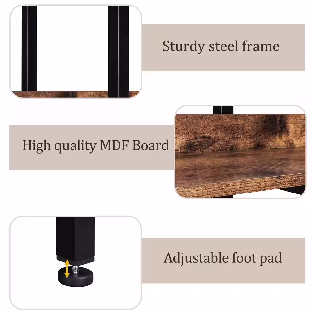 Siavonce 11.81 in. W x 70.87 in. H x 70.87 in. D Brown 5 Tier Metal Frame Bookcase Home Office Open MDF Board Bookshelf