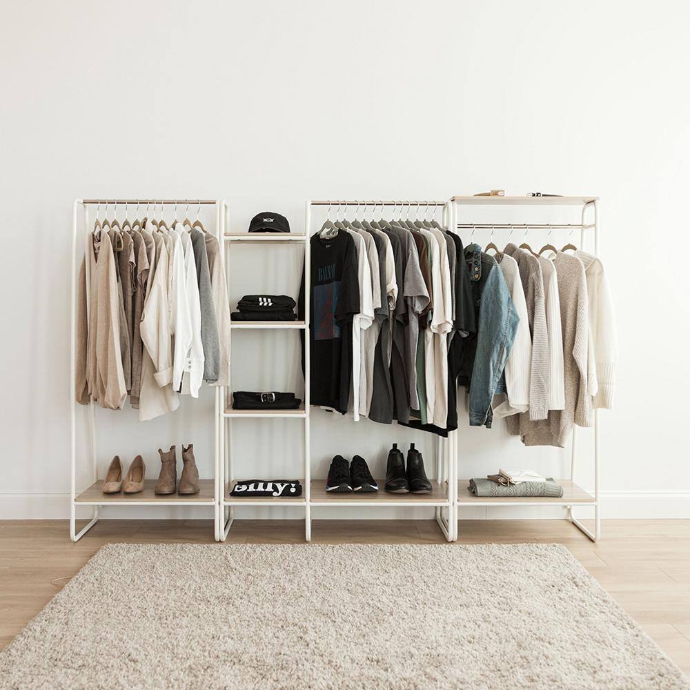 None White Metal Garment Clothes Rack 25 in. W x 59 in. H