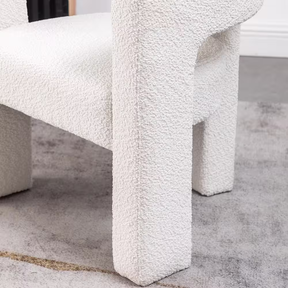 KINWELL White 28 in. Wide Boucle Upholstered Square Armchair