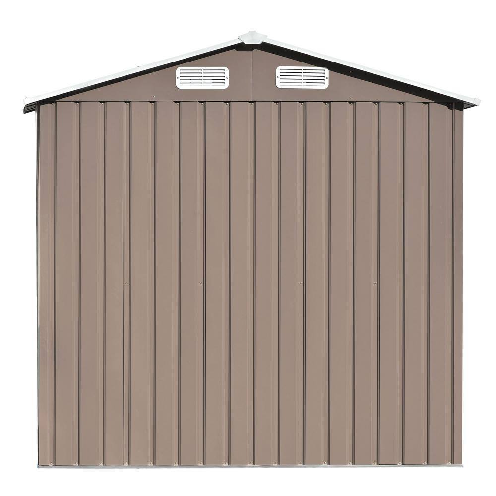 None 6 ft. W x 4 ft. D Brown Metal Storage Shed with Vents, Lockable Door and Foundation, 23.4 sq. ft.