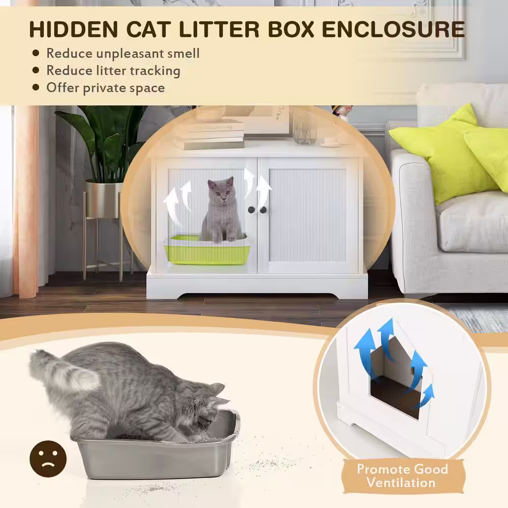 None 29 1/2 in. W x 20 in. White MDF Cat Litter Box Enclosure with Scratch Pad
