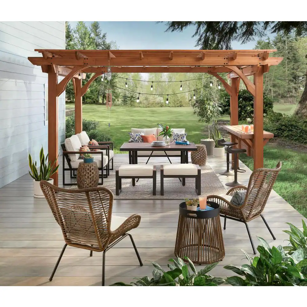Backyard Discovery Ashland 10 ft. x 14 ft. Cedar Pergola with Bar and Electric