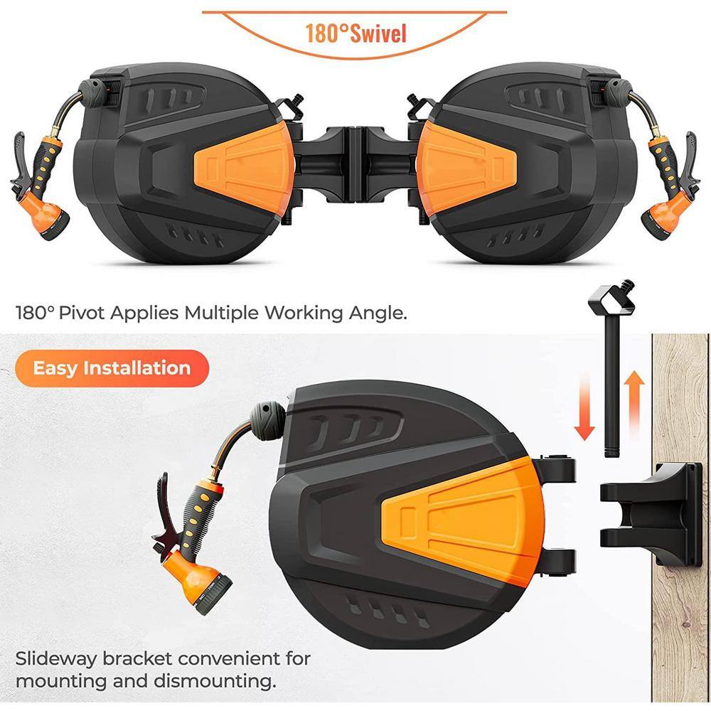 None 1/2 in. Dia x 100 ft. Wall Mounted Hose Reel with 9-Function Sprayer Nozzle