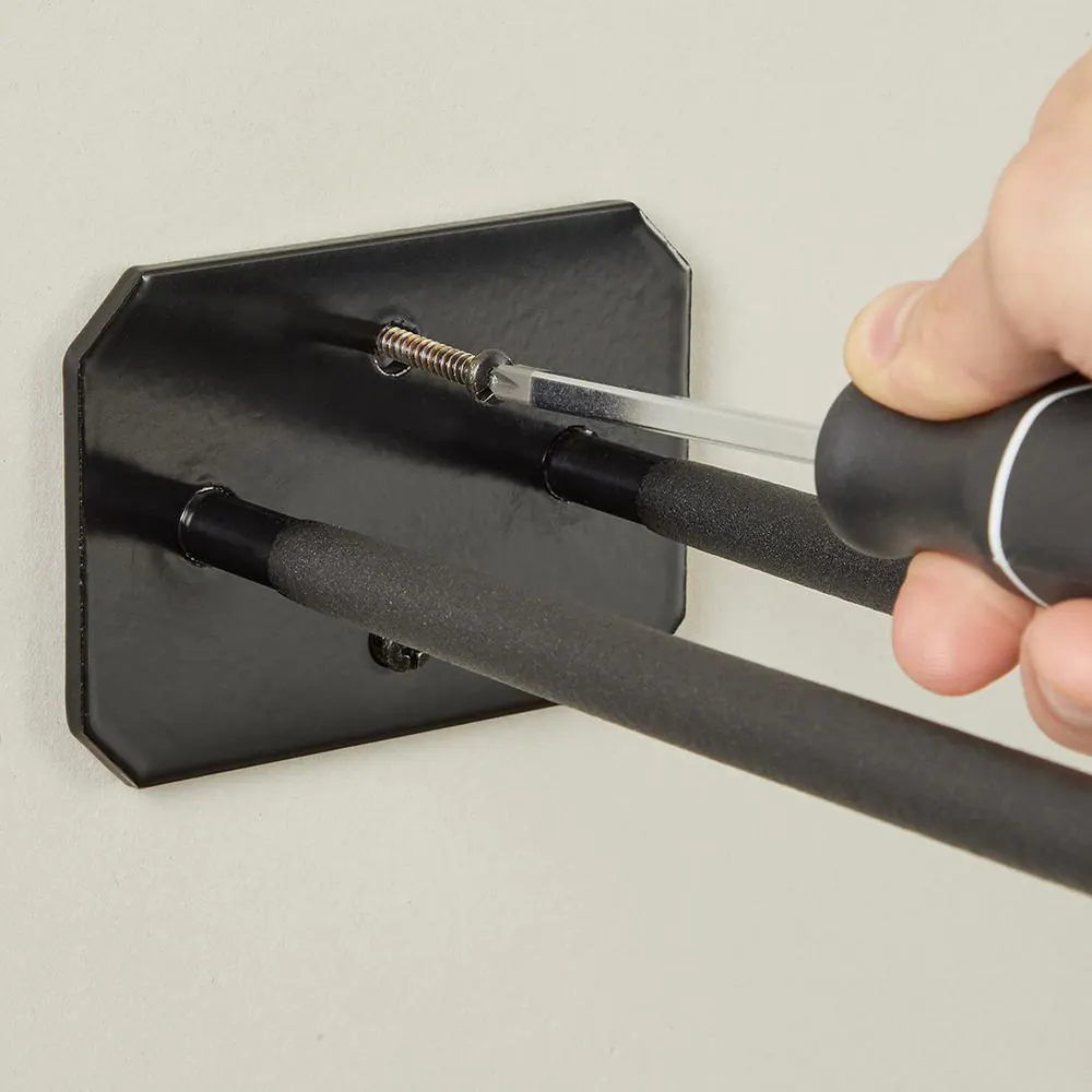 Husky 50 lbs. Heavy-Duty Wall-Mounted Black Steel Double Straight Hook Tool Rack with Mounting Hardware