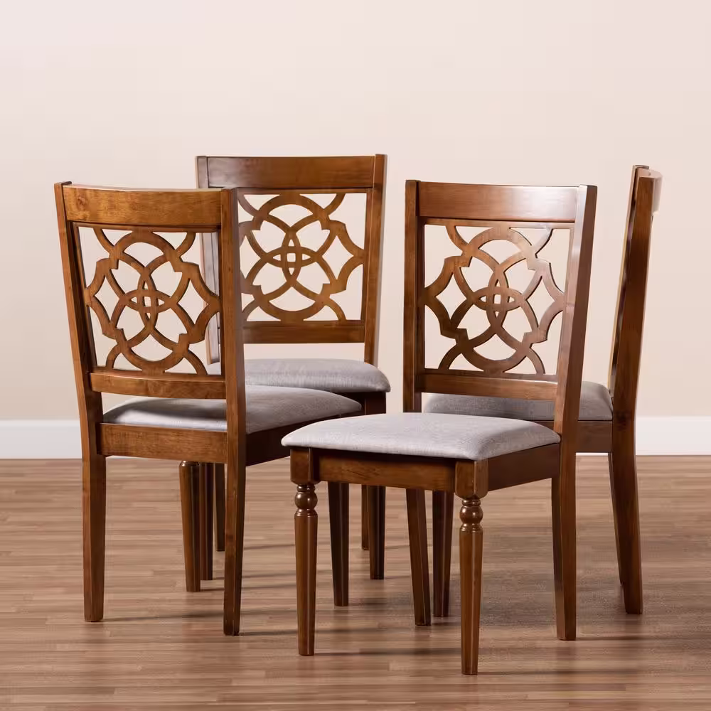 Baxton Studio Lylah Grey and Walnut Fabric Dining Chair (Set of 4)