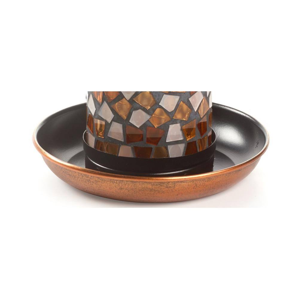 Smart Solar Adelie Mosaic Glass and Distressed Copper Bird Feeder with Integrated LED Solar Powered Light