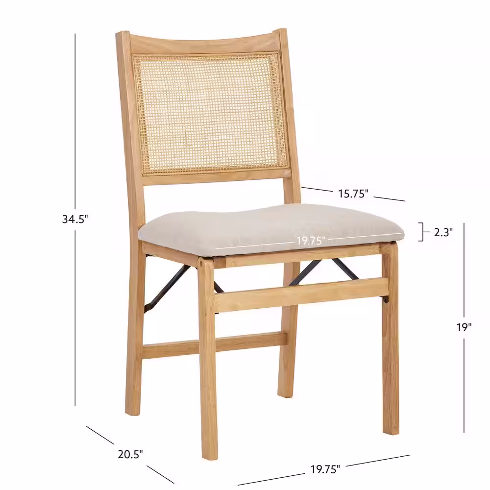 Powell Company Tara Natural Cane Back Folding Chair with Linen Fabric Seat